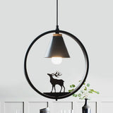 Nordic Style Pendant Lamp With Iron Cone Shade & Paper Cutting Decoration- Black/White 1 Bulb Black