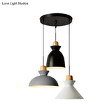 Nordic Style Pendant Lighting: 3-Bulb Metal And Wood Indoor Ceiling Light Fixture In Black
