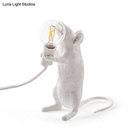 Nordic Style Resin Mouse Table Lamp With White Finish - 1 Head Restaurant Desk Lighting