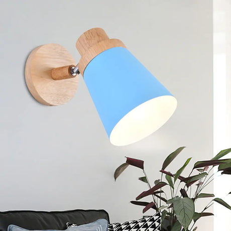 Nordic Style Rotatable Wall Lamp For Baby Room With Coolie Shade And Metal Base Blue