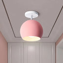 Nordic Style Round Ceiling Flush Mount Light With Metal Aisle Close To Lighting Pink