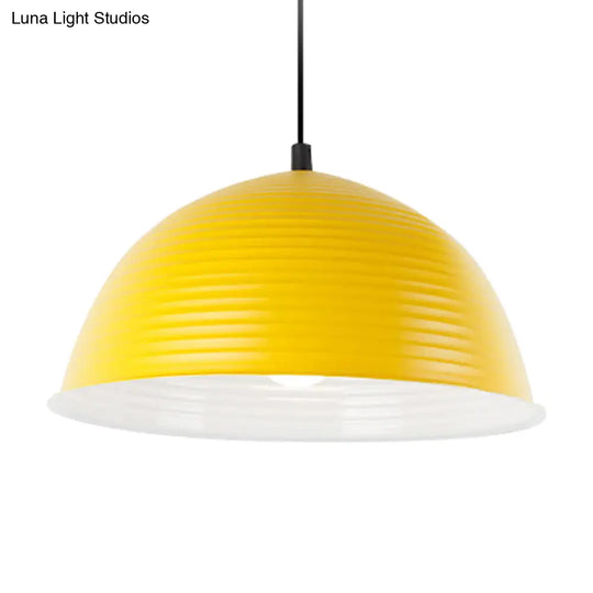 Nordic Style Suspension Lamp- Ridged Domed Pendant Light In Aluminum- 12’/16’ W- 1 Light-
