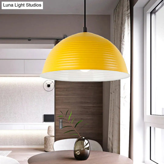 Nordic Style Suspension Lamp- Ridged Domed Pendant Light In Aluminum- 12’/16’ W- 1 Light-