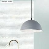 Nordic Style Suspension Lamp- Ridged Domed Pendant Light In Aluminum- 12’/16’ W- 1 Light-