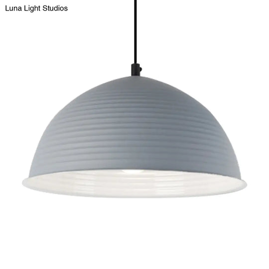 Nordic Style Suspension Lamp- Ridged Domed Pendant Light In Aluminum- 12’/16’ W- 1 Light-