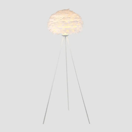 Nordic Style Tripod Floor Lamp With Feather Shade Metal Stand White / A