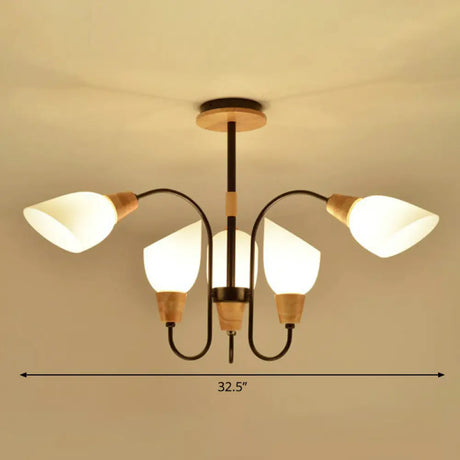 Nordic Style Tulip Chandelier With Cream Glass And Wooden Accent 6 / Black