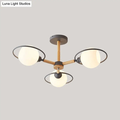 Nordic Style White Sphere Ceiling Light With Frosted Glass Shade - Elegant Dining Room Mount Ring