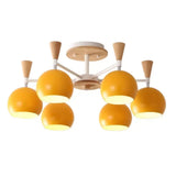 Nordic Style Wood And Metal Ceiling Light 3-Light Semi Flush Mount With Orb Shade For Kids Bedroom