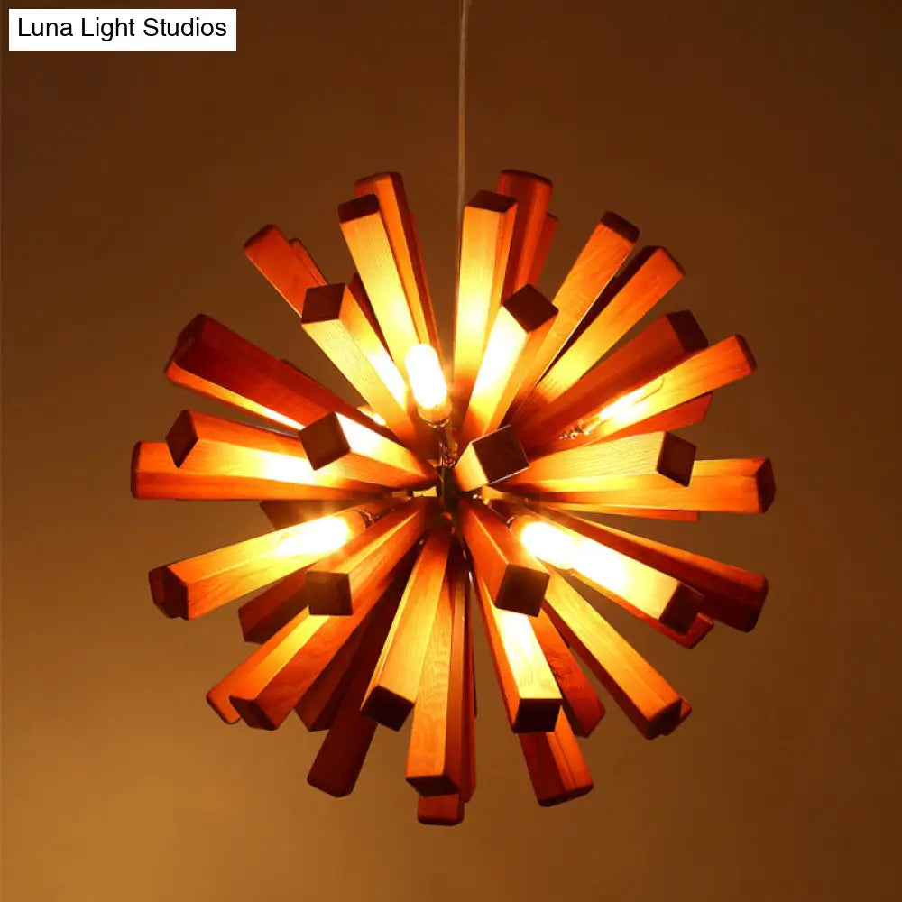 Nordic Style Wood Dandelion Chandelier For Restaurant Lighting