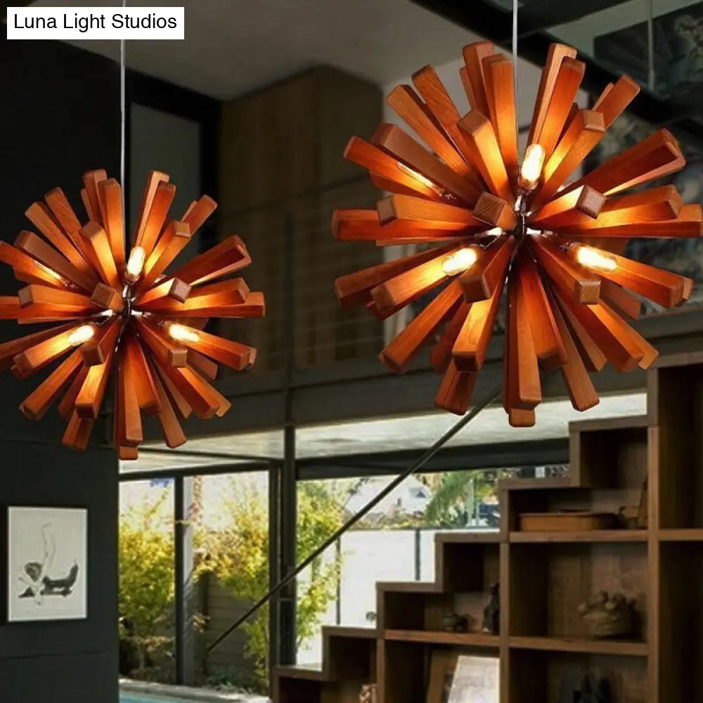 Nordic Style Wood Dandelion Chandelier For Restaurant Lighting