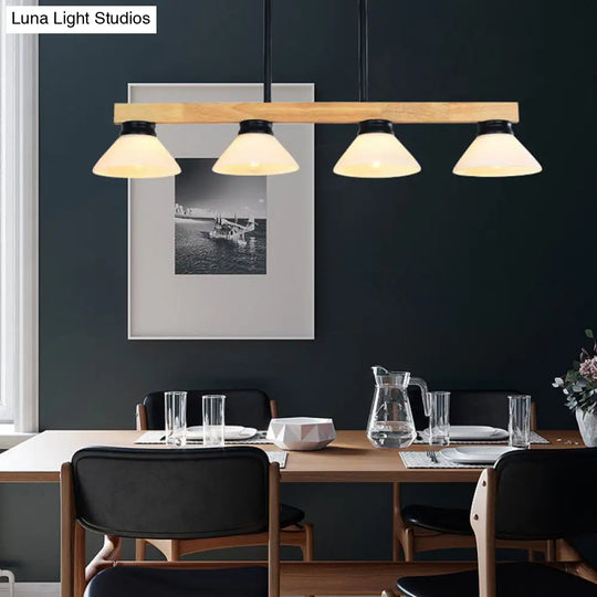 Nordic Style Wooden Cone Shade Chandelier - 3/4 Heads Linear Pendant Light For Kitchen Island 4 /