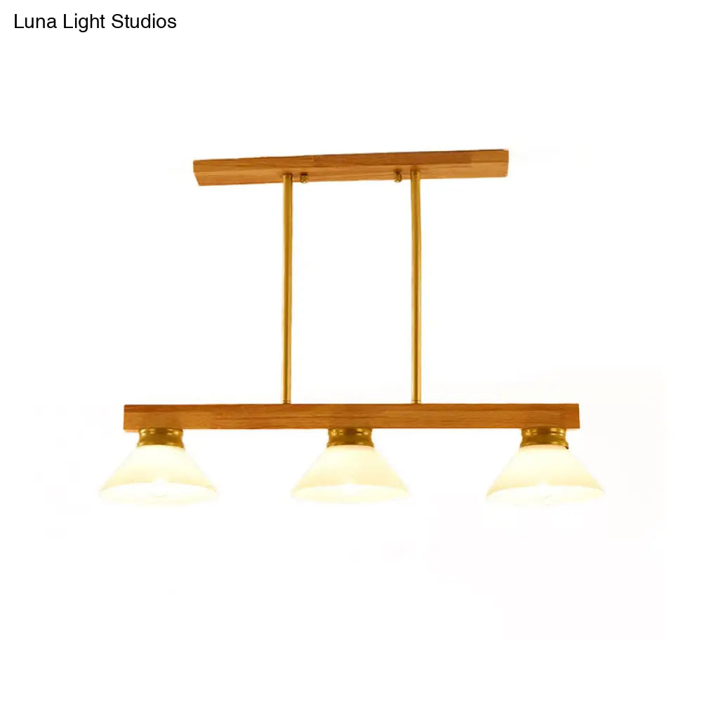 Nordic Style Wooden Cone Shade Chandelier - 3/4 Heads Linear Pendant Light For Kitchen Island 3 /