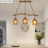 Nordic Style Wooden House Pendant Light With 3 Heads - Ideal For Dining Room
