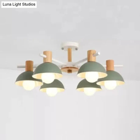 Nordic Stylish Chandelier With Domed Metal Shade - 6 Heads Office Hanging Lamp