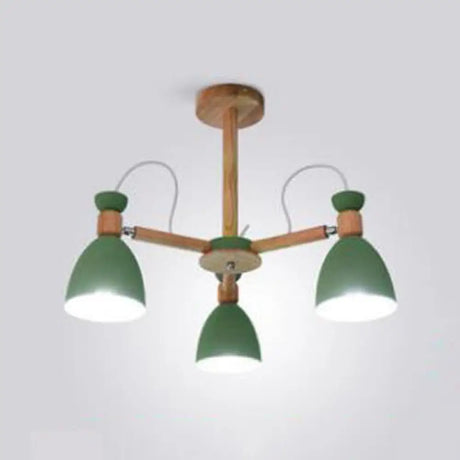 Nordic Stylish Metal Domed Hanging Light - Rotatable Chandelier For Study Room 3 / Green