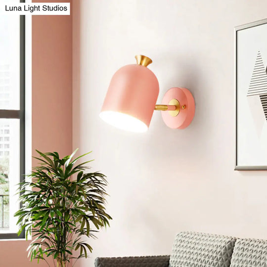 Nordic Stylish Sconce Light: Cup Shade Dining Room Wall Lamp With Macaron Color - Metal 1 Bulb