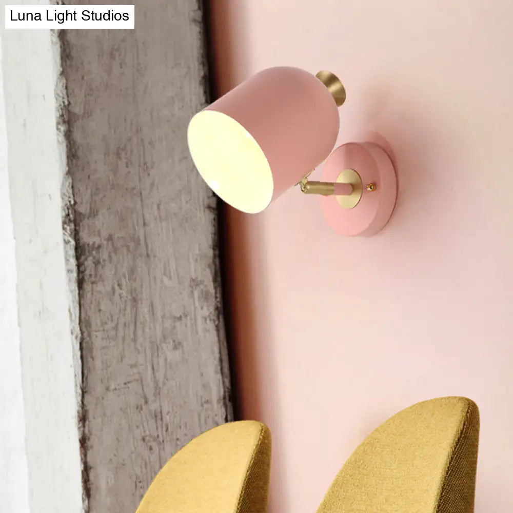 Nordic Stylish Sconce Light: Cup Shade Dining Room Wall Lamp With Macaron Color - Metal 1 Bulb
