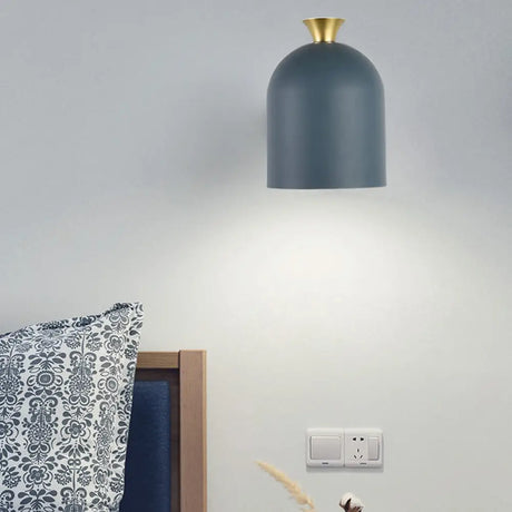 Nordic Stylish Sconce Light: Cup Shade Dining Room Wall Lamp With Macaron Color - Metal 1 Bulb Blue