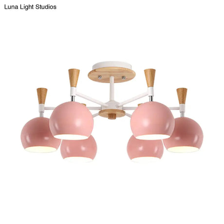 Nordic Suspension Light Chandelier - Stylish Metal Globe Shade Six Lights For Study Room