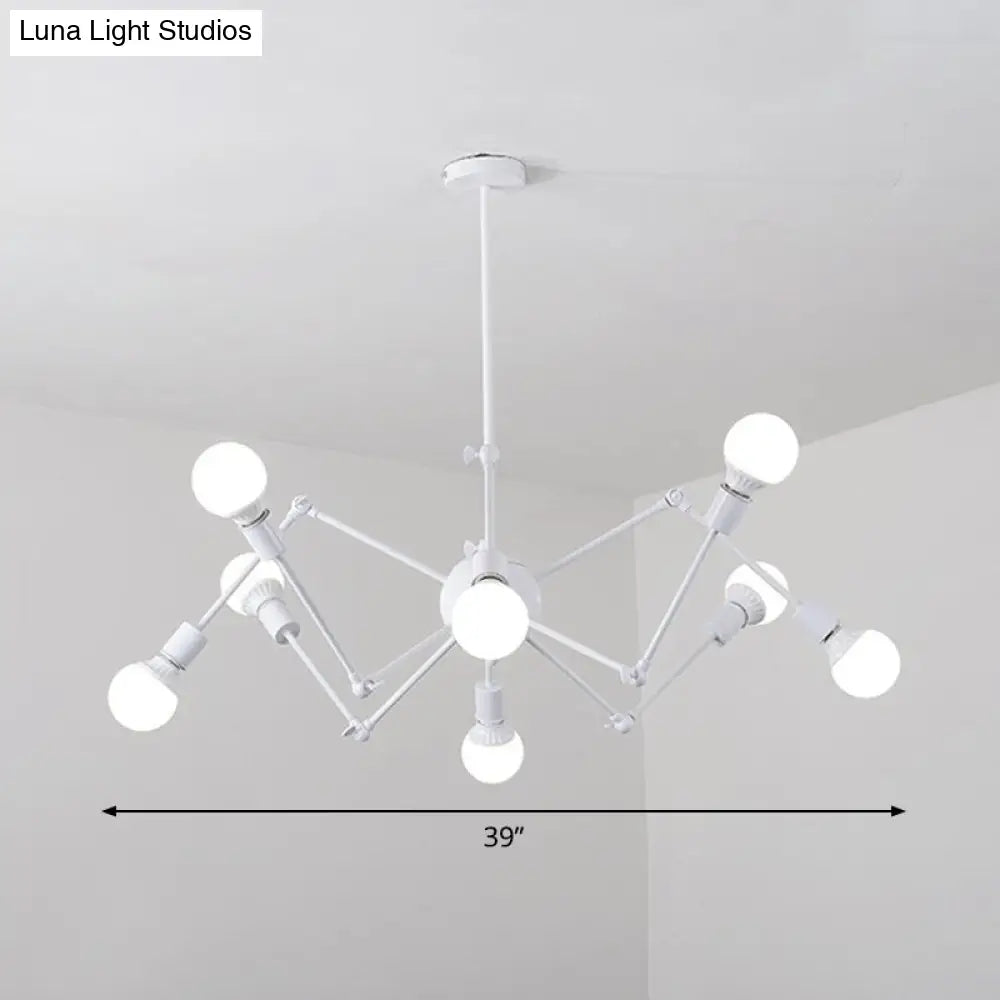 Nordic Swing Arm Pendant Light Ceiling Chandelier With Modern Open Bulb Design 8 / White