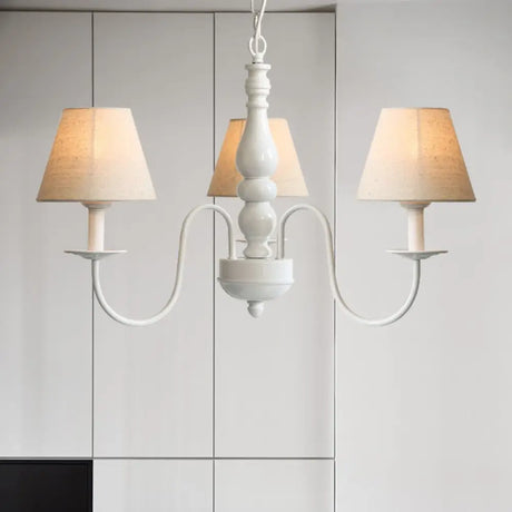 Nordic Tapered Shade Chandelier - Metal 3-Light Hanging Light For Baby Bedroom Candy Colored Beige
