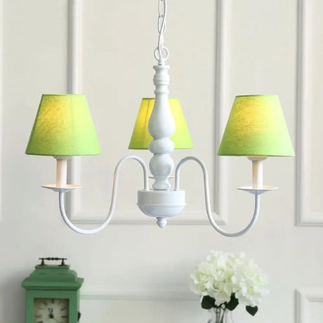 Nordic Tapered Shade Chandelier - Metal 3-Light Hanging Light For Baby Bedroom Candy Colored Green