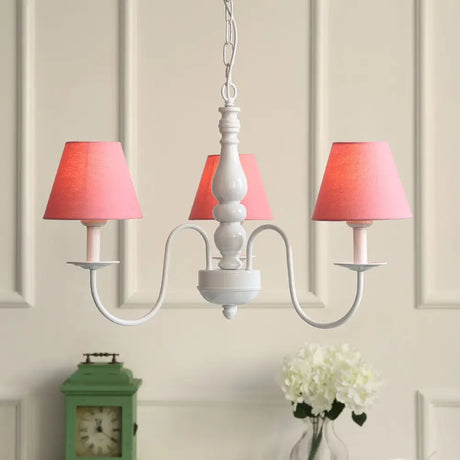 Nordic Tapered Shade Chandelier - Metal 3-Light Hanging Light For Baby Bedroom Candy Colored Pink