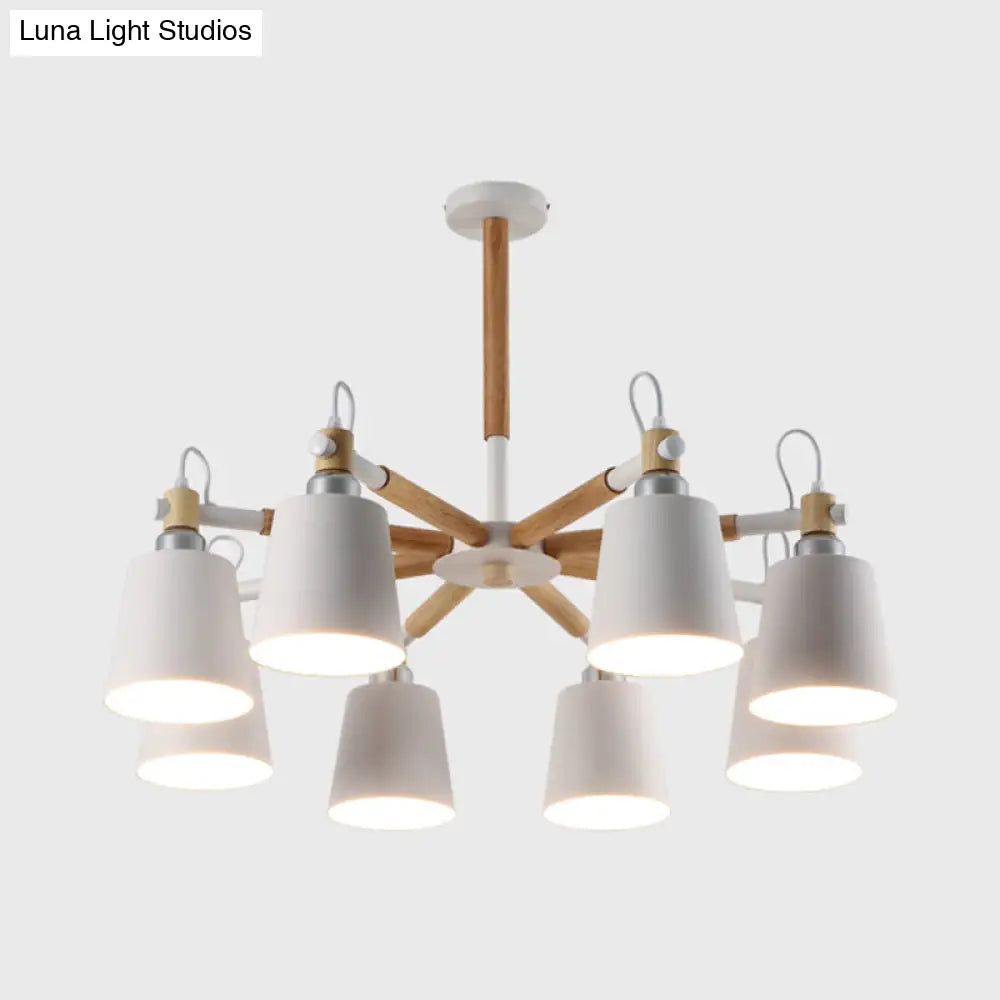 Nordic Tapered Shade Hanging Chandelier With Iron Frame - 8 Bulb Living Room Pendant Lights