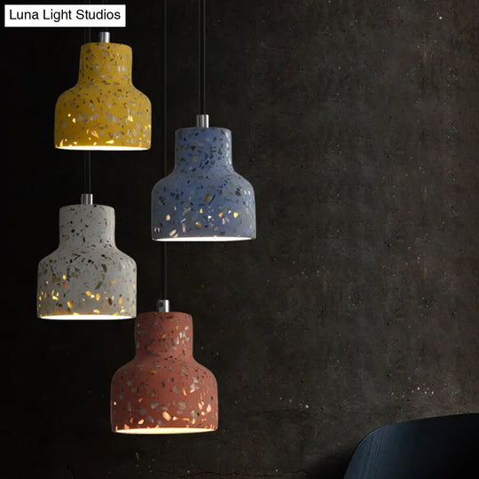 Terrazzo Hanging Lamp: Black/Red/Pink Nordic Pendant Light For Dining Table - Single Bulb Down