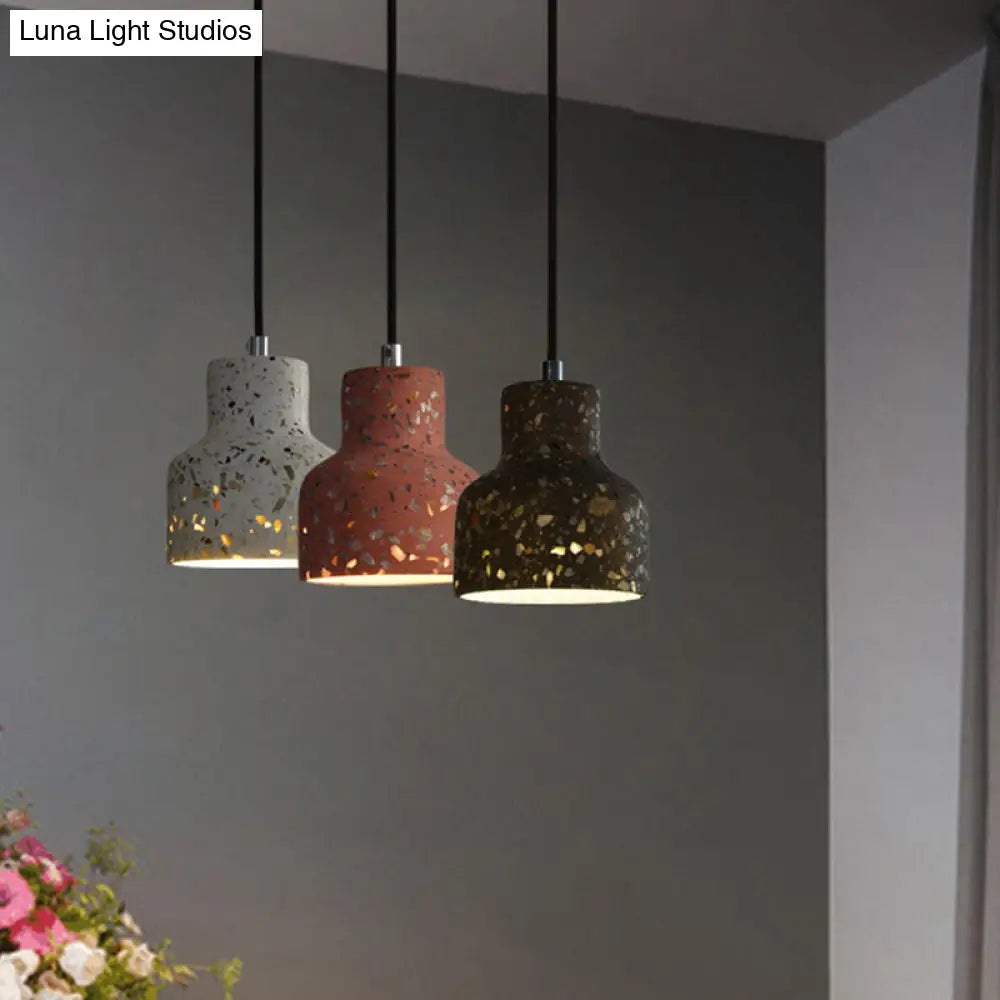 Terrazzo Hanging Lamp: Black/Red/Pink Nordic Pendant Light For Dining Table - Single Bulb Down