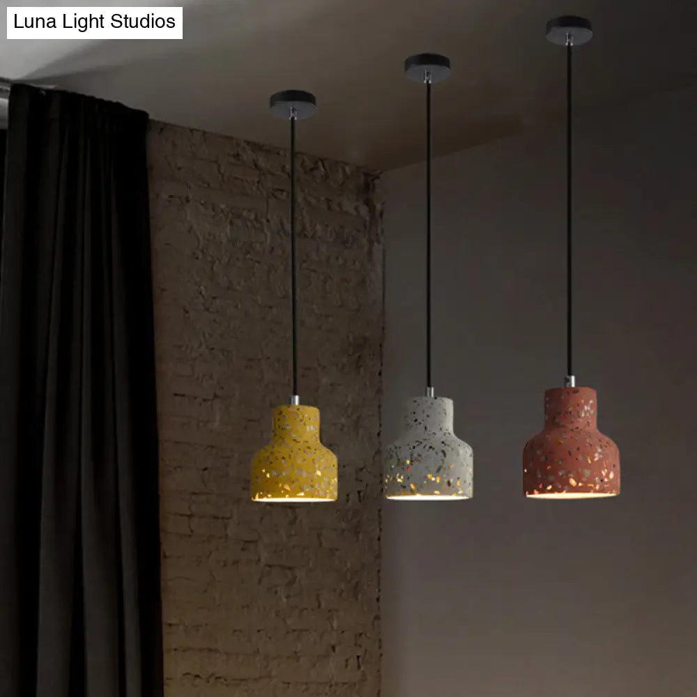 Terrazzo Hanging Lamp: Black/Red/Pink Nordic Pendant Light For Dining Table - Single Bulb Down