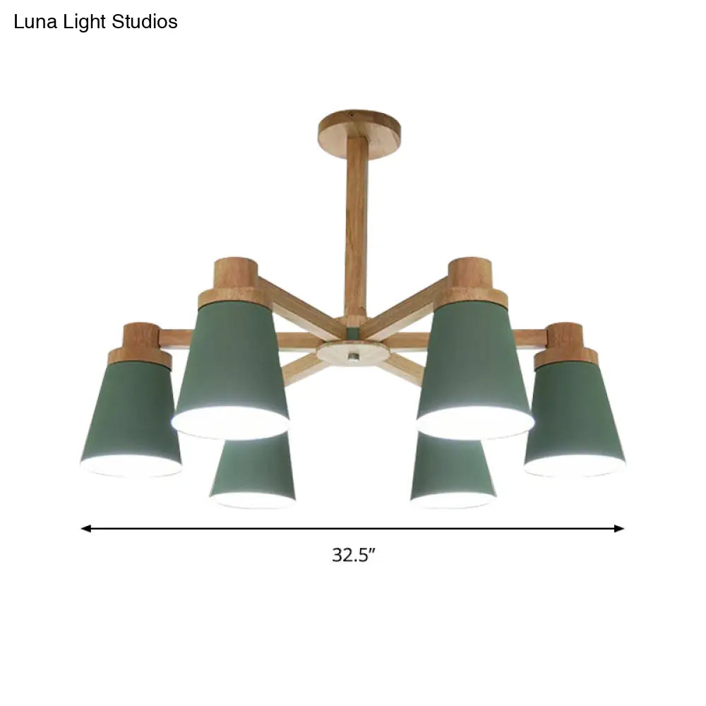 Nordic Trapezoid Shade Chandelier - 6-Light Metal Hanging Light In Green For Nursing Room