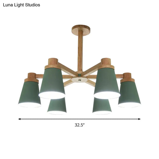 Nordic Trapezoid Shade Chandelier - 6-Light Metal Hanging Light In Green For Nursing Room