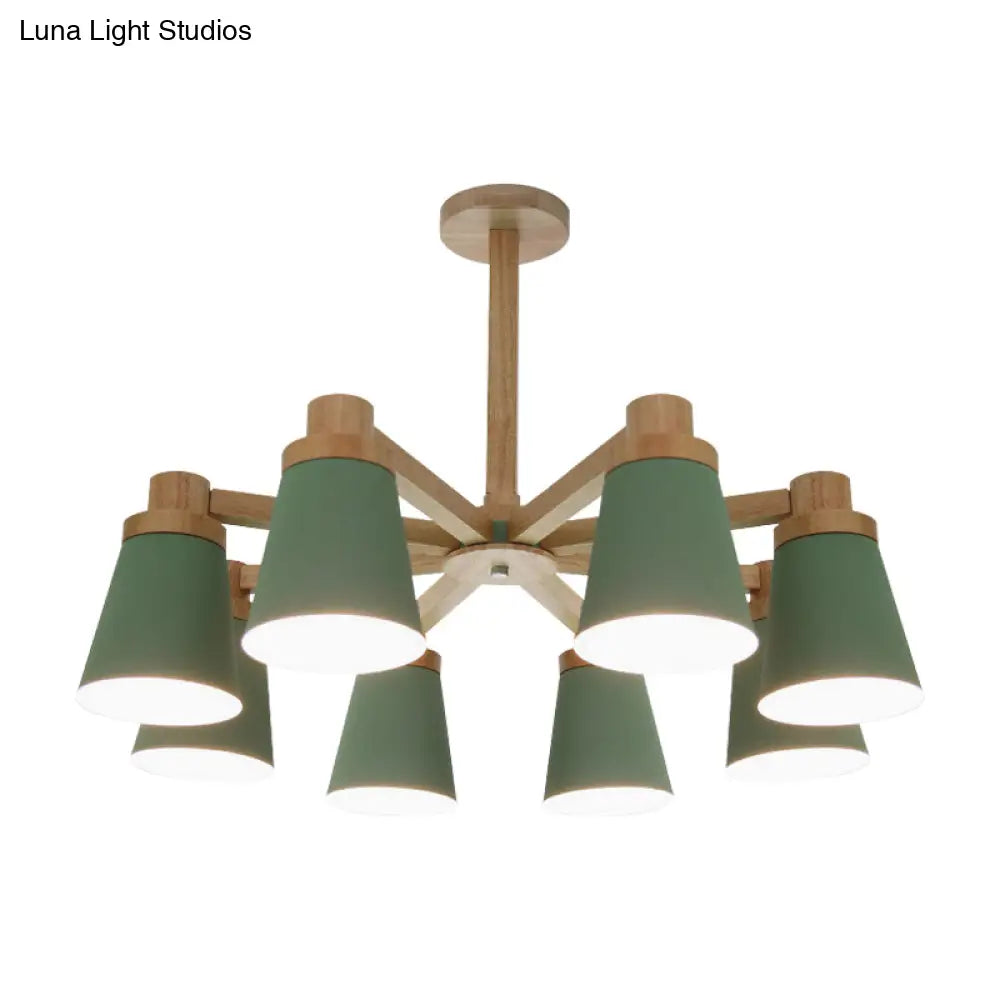 Nordic Trapezoid Shade Chandelier - 6-Light Metal Hanging Light In Green For Nursing Room
