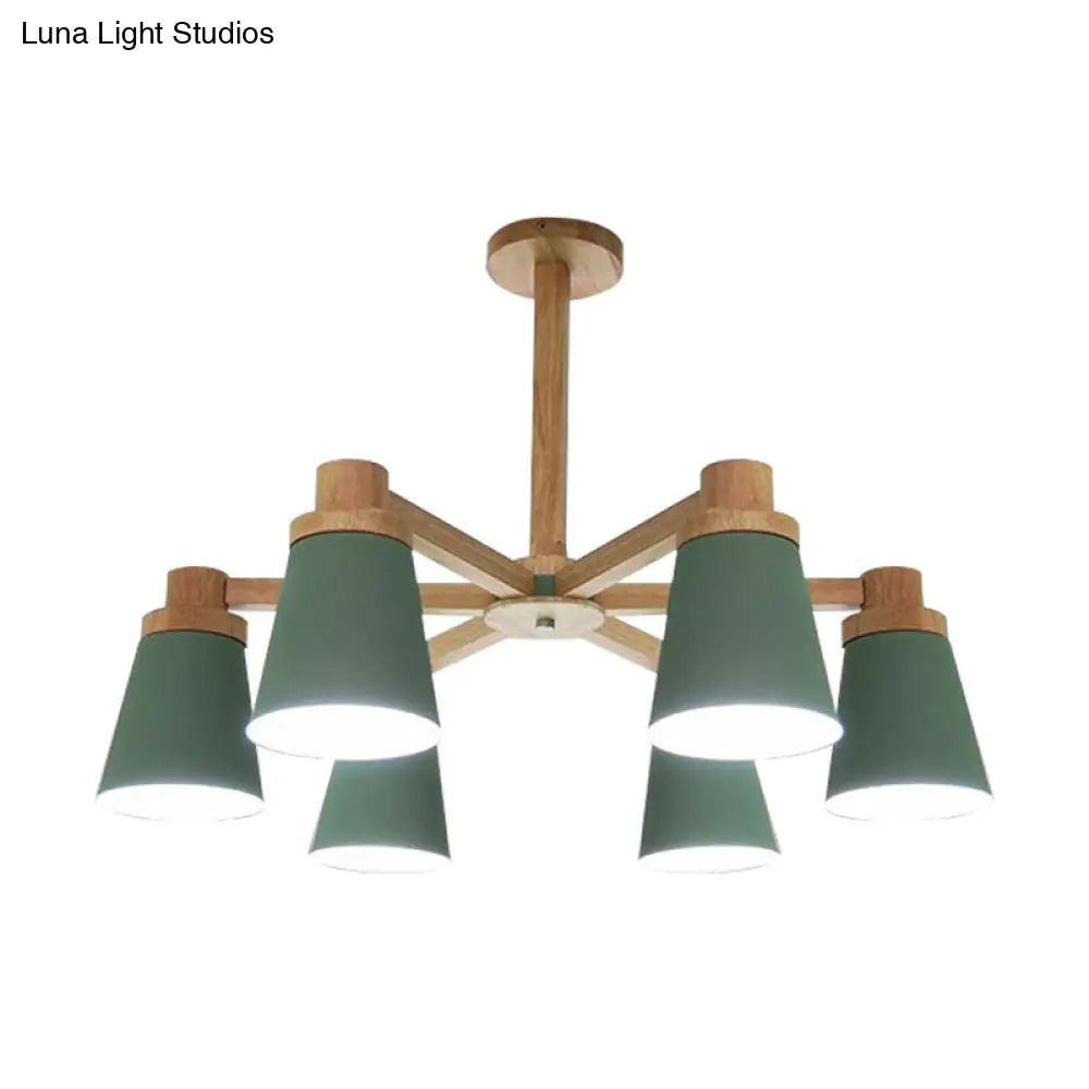 Nordic Trapezoid Shade Chandelier - 6-Light Metal Hanging Light In Green For Nursing Room