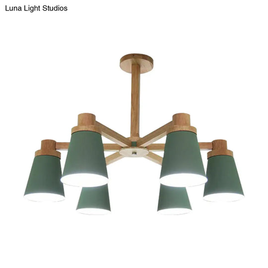 Nordic Trapezoid Shade Chandelier - 6-Light Metal Hanging Light In Green For Nursing Room
