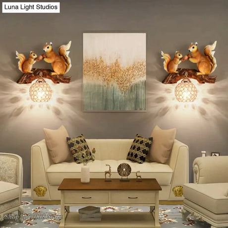 Nordic Vintage Style Resin Squirrel Crystal Led Wall Lamp Wall Lamp