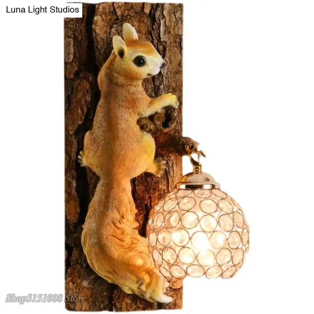 Nordic Vintage Style Resin Squirrel Crystal Led Wall Lamp Wall Lamp