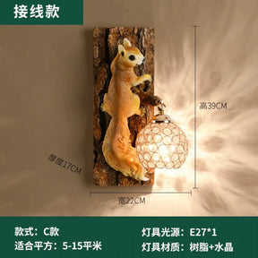 Nordic Vintage Style Resin Squirrel Crystal Led Wall Lamp A