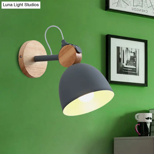 Nordic Wall Lamp With Angle-Adjustable Domed Shade And One Light For Bedroom Grey