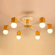 Nordic White And Beige Wooden Cube Semi Mount Flush Light With Open Bulb Design 6 /