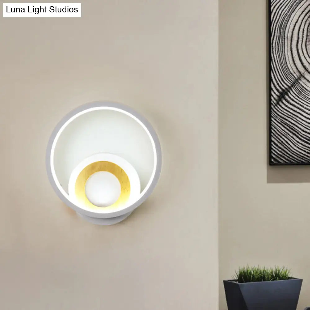 Nordic White And Wood Double Ring Led Wall Lamp - Warm/White Light For Home