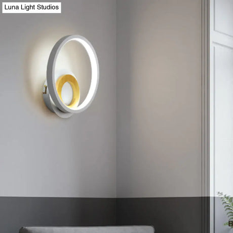 Nordic White And Wood Double Ring Led Wall Lamp - Warm/White Light For Home