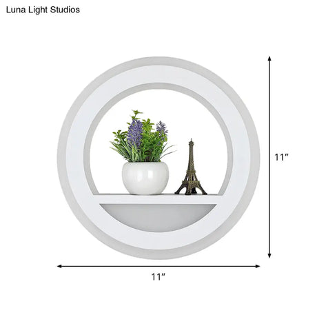 Nordic White Led Acrylic Halo Ring Wall Sconce Light Fixture With Shelf Design