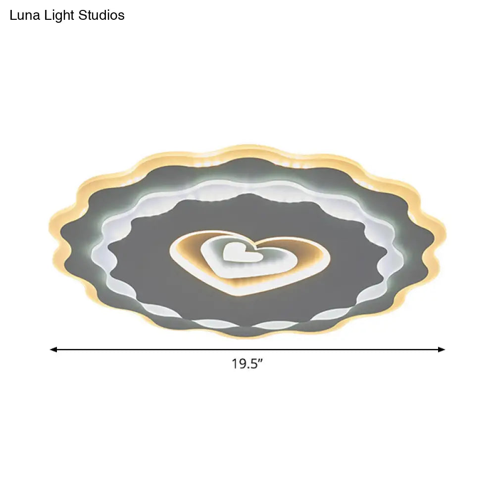 Nordic White Led Flush Mount Ceiling Light With Heart - Shaped Acrylic Shade