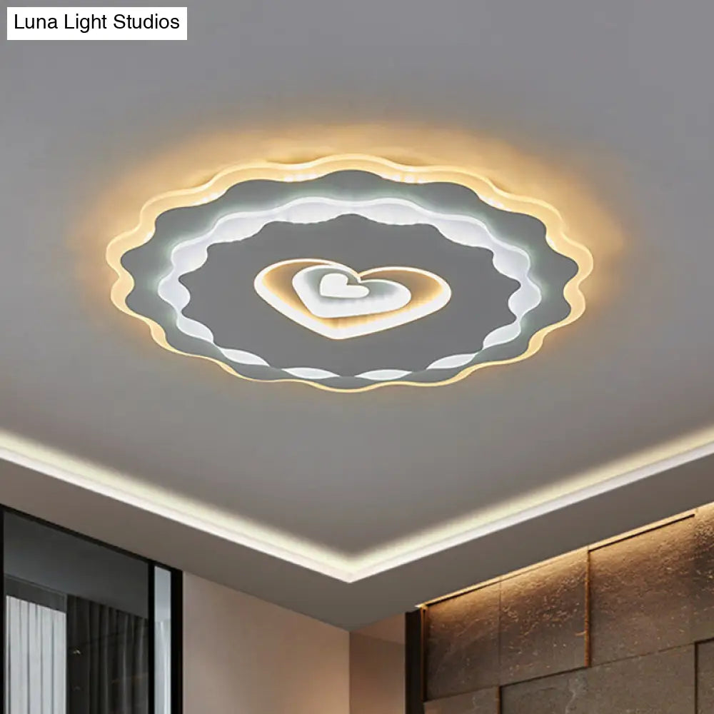 Nordic White Led Flush Mount Ceiling Light With Heart-Shaped Acrylic Shade