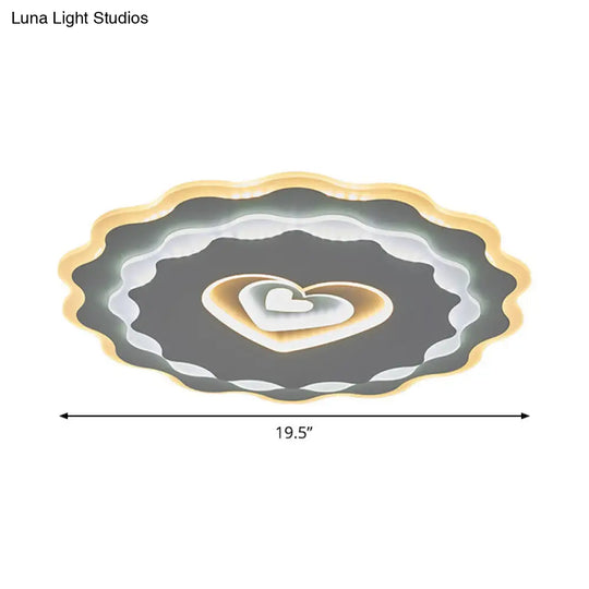Nordic White Led Flush Mount Ceiling Light With Heart-Shaped Acrylic Shade