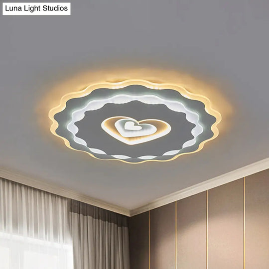 Nordic White Led Flush Mount Ceiling Light With Heart-Shaped Acrylic Shade