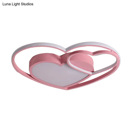 Nordic White/Pink Led Flush Mount Lamp: Loving Heart Acrylic Close To Ceiling Light For Bedroom